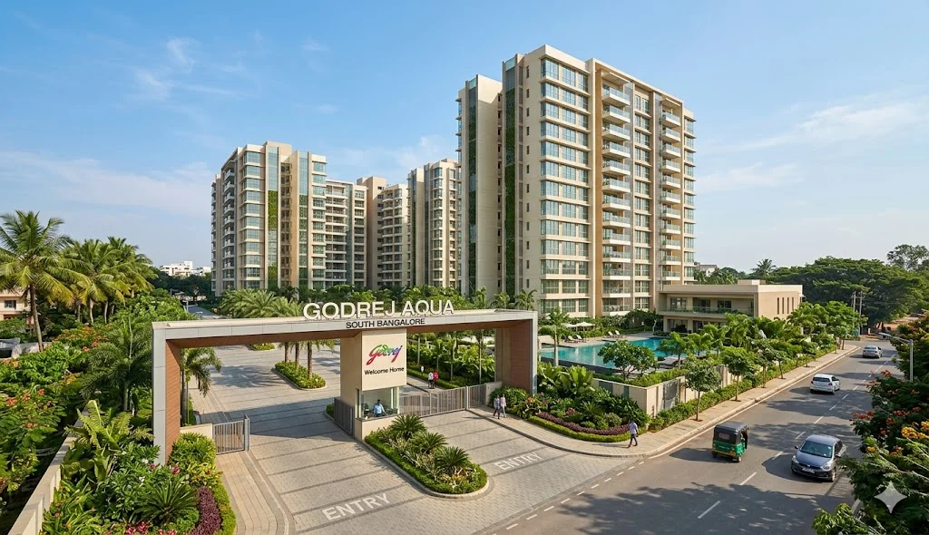 High-rise towers and master plan representing premium Godrej Properties residential developments and townships in South Bangalore.